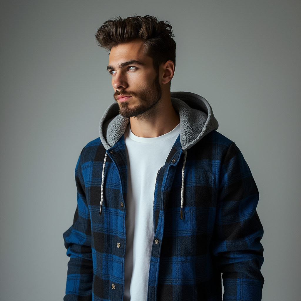 Urban Plaid Hooded Flannel Jacket™ | Blue