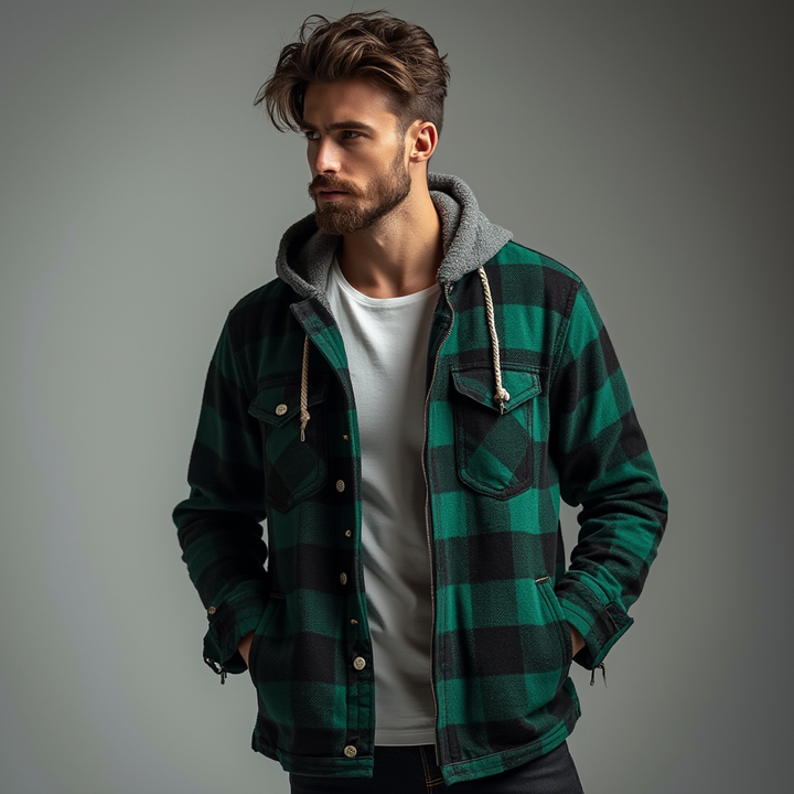 Urban Plaid Hooded Flannel Jacket™ | Green