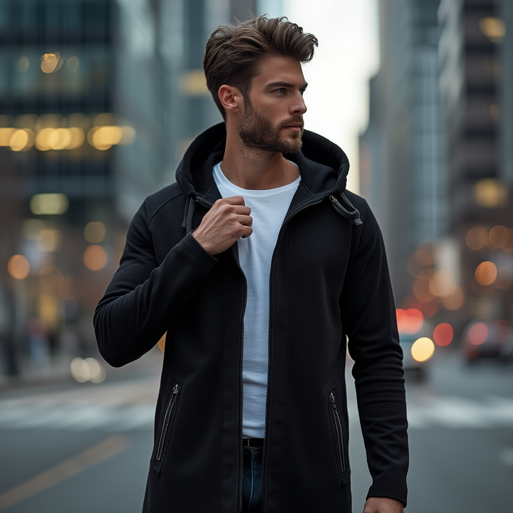 Metro Edge Hooded Knit Coat™ | Black